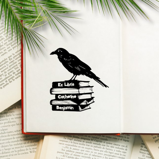 Classic book stack with Raven ex libris stamp  (Creator Uploaded)