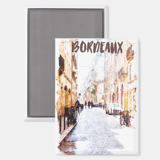 Classic Bordeaux France Watercolor Travel Magnet (Front/Back)