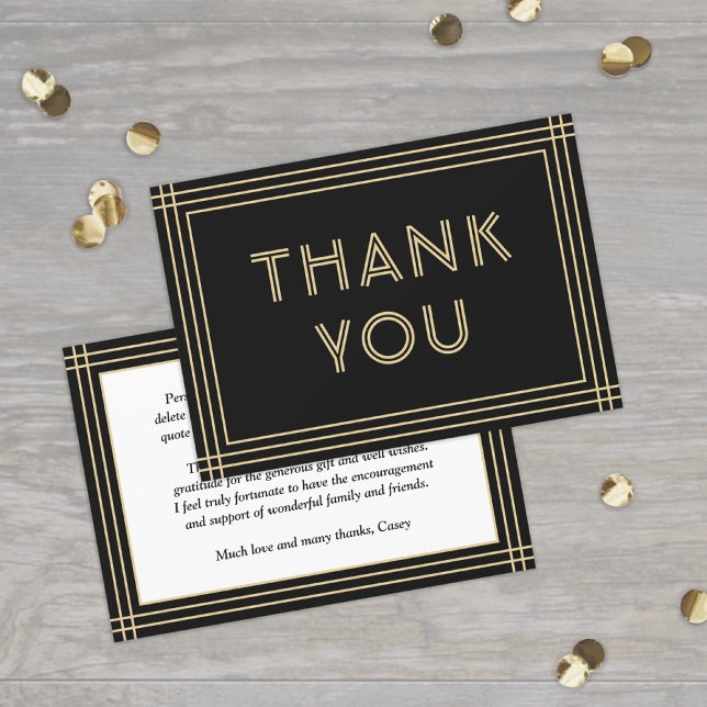 Classic Border Black and Gold Simple Typography Thank You Card (Creator Uploaded)