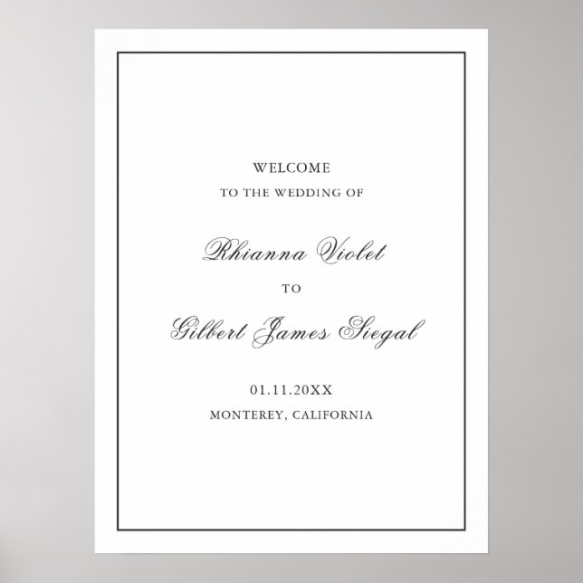 Classic Border Black and White Timeless Wedding Poster (Front)