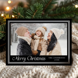 Classic Border Black Merry Christmas Photo Holiday Card