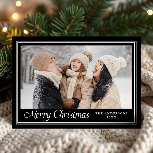 Classic Border Black Merry Christmas Photo Holiday Card (Creator Uploaded)