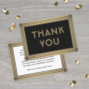 Classic Border Elegant Black and Gold Typography Thank You Card