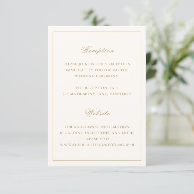 Classic Border Ivory and Gold Timeless Wedding Enclosure Card (Standing Front)