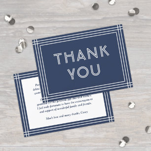 Classic Border Navy Blue & White Simple Typography Thank You Card