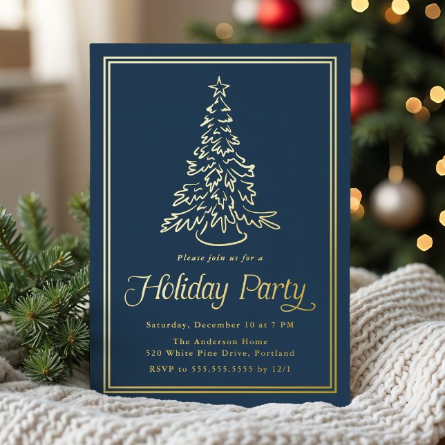 Classic Border Navy Christmas Tree Holiday Party (Creator Uploaded)