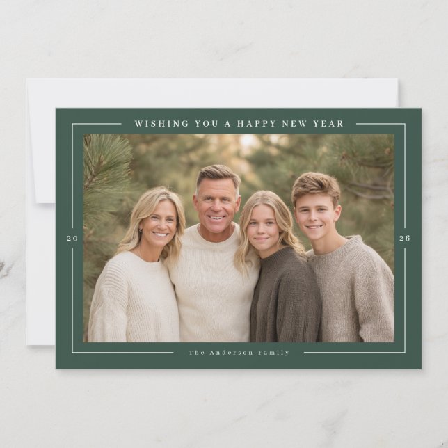 Classic Border New Year Photo Holiday Card (Front)