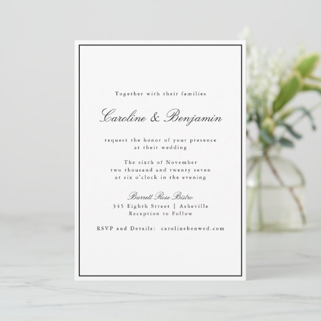 Classic Border Script Elegant Wedding All In One  Invitation (Standing Front)