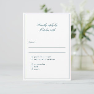 Classic Border Teal Elegant Wedding Meal Choice RSVP Card