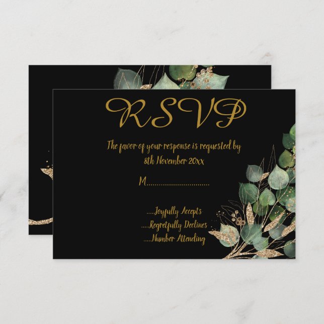 CLASSIC BOTANICAL BLACK All Occassion RSVP   Invitation (Front/Back)