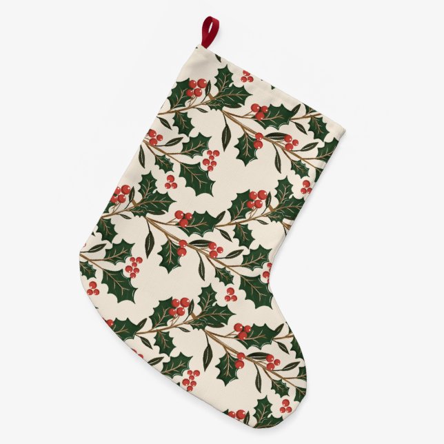 Classic Botanical Christmas Holiday Large Christmas Stocking (Front (Hanging))