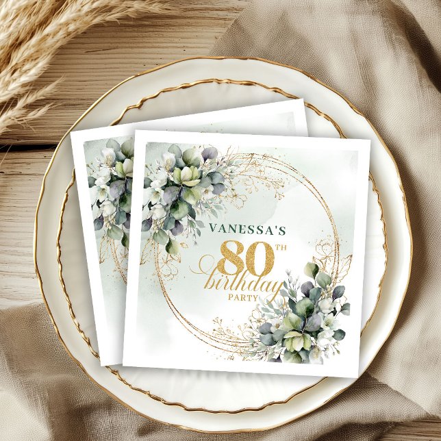 Classic Botanical Eucalyptus 80th Birthday Napkins (Classic Botanical Eucalyptus 80th Birthday Napkins)