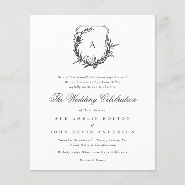 classic botanical floral monogram crest Budget Flyer (Front)
