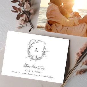 classic botanical floral monogram crest photo save the date