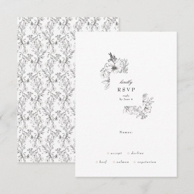 Classic Botanical Floral Wreath Wedding RSVP Card (Front/Back)