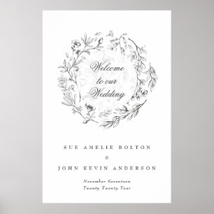 Classic Botanical Florals Wedding Welcome Poster