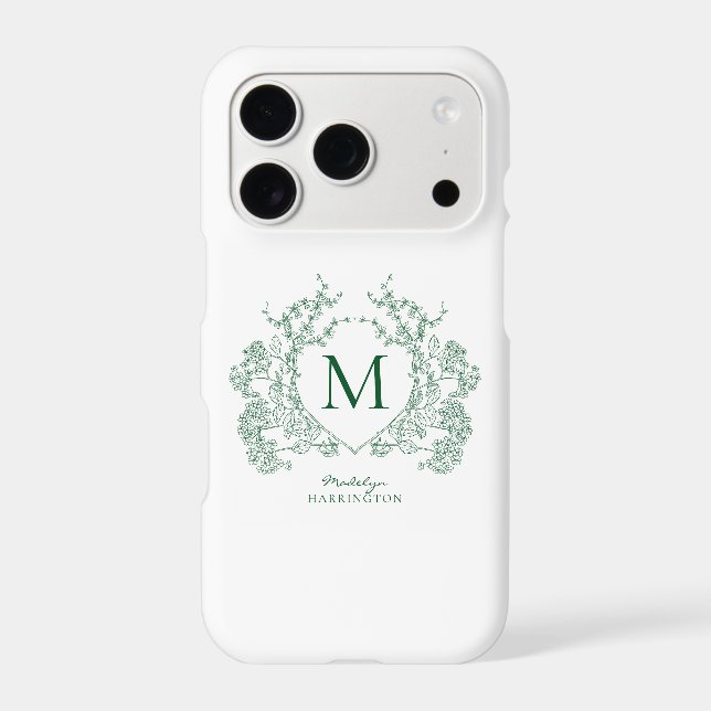 Classic Botanical Green Floral Crest Monogram (Back)
