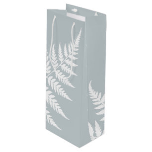 Classic Botanical Icy Blue White Fern Wine Gift Bag