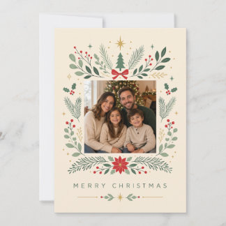 Classic Botanical Merry Christmas  Holiday Card