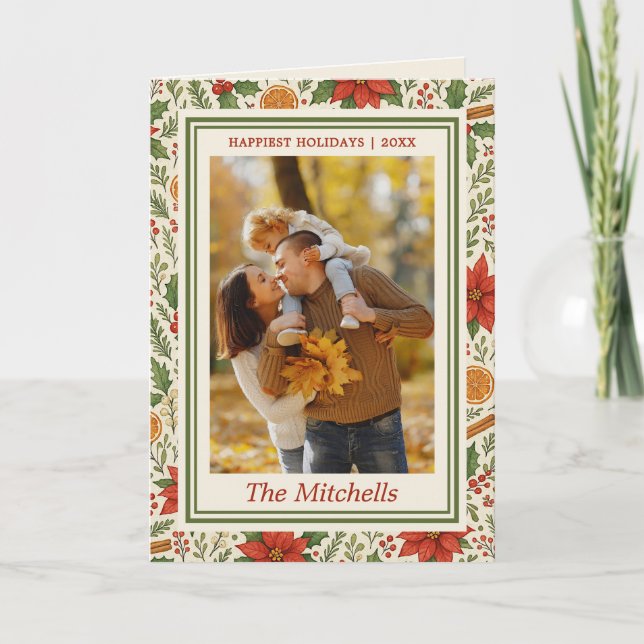 Classic Botanical Mistletoe Floral Art Pattern Holiday Card (Front)