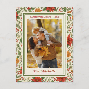 Classic Botanical Mistletoe Floral Art Pattern Holiday Postcard