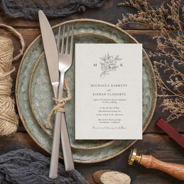 Classic Botanical Monogram Wedding Invitation (Creator Uploaded)
