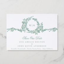 Classic Botanical Sage Monogram Save The Date