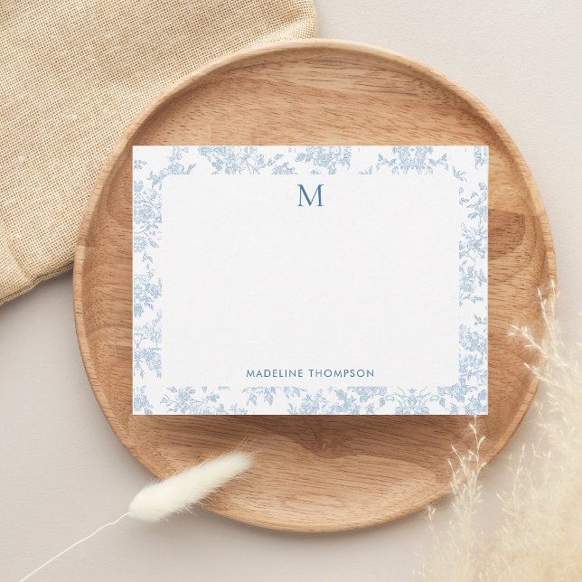 Classic Botanical Toile Monogram French Blue Card (Creator Uploaded)