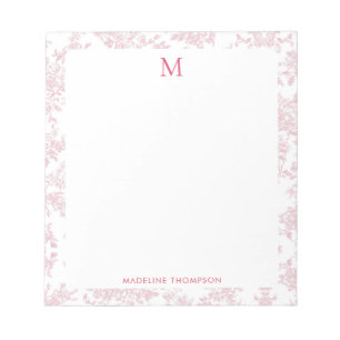Classic Botanical Toile Monogram Red Notepad