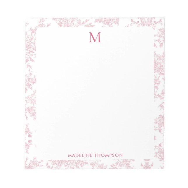 Classic Botanical Toile Monogram Red Notepad (Front)