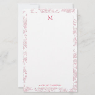 Classic Botanical Toile Monogram Red Stationery