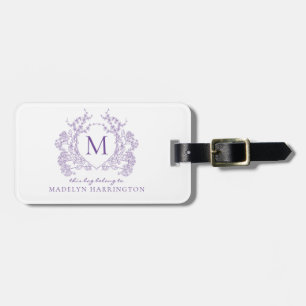 Classic Botanical Violet Floral Crest Monogram Luggage Tag
