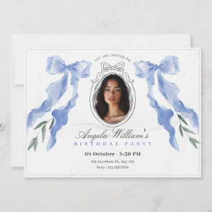 Classic bow elegant photo birthday invitation