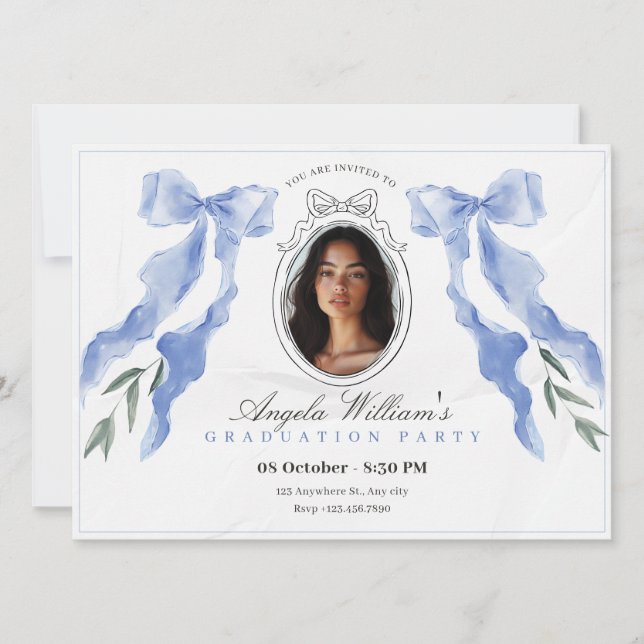 Classic bow elegant photo Graduation Invitation (Front)