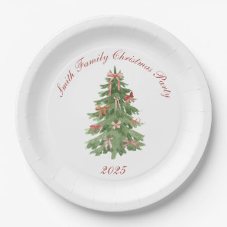 Classic Bow Tree Family Christmas Party Holiday Paper Plate