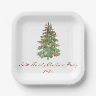 Classic Bow Tree Family Christmas Party Holiday Paper Plate