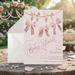 Classic Bows and Pearls Baby Shower Invitation