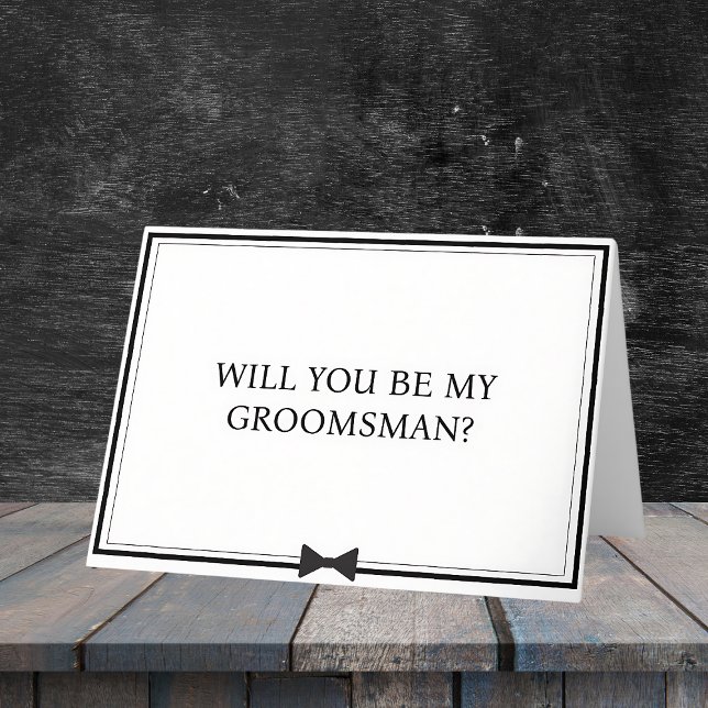 Classic Bowtie Black and White Groomsman Proposal Card (Make your groomsman proposal modern and chic with this minimalist bowtie card. )