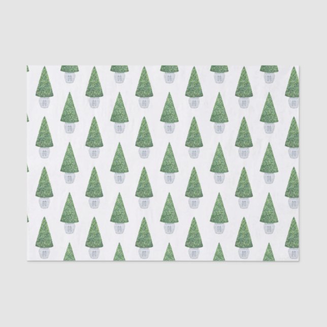 Classic Boxwood Topiary And Blue White Chinese Pot Tissue Paper (Front)