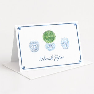 Classic Boxwood Topiary Ginger Jar Birthday Party Thank You Card