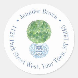 Classic Boxwood Topiary Return Address Round Sticker