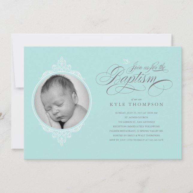 Classic Boy Baptism Photo Invitations (Front)