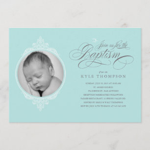 Classic Boy Baptism Photo Invitations
