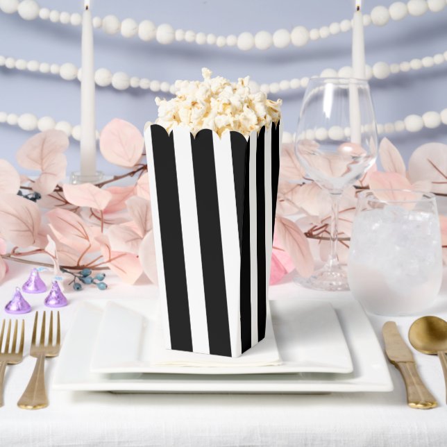 Classic Bright Black and White Striped Popcorn Favour Box (Wedding)