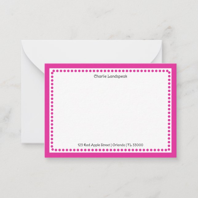 Classic Bright Pink Border & Dots Monogrammed Card (Front)