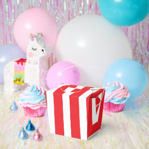 Classic Bright Red and White Striped Large TakeOut Favour Box