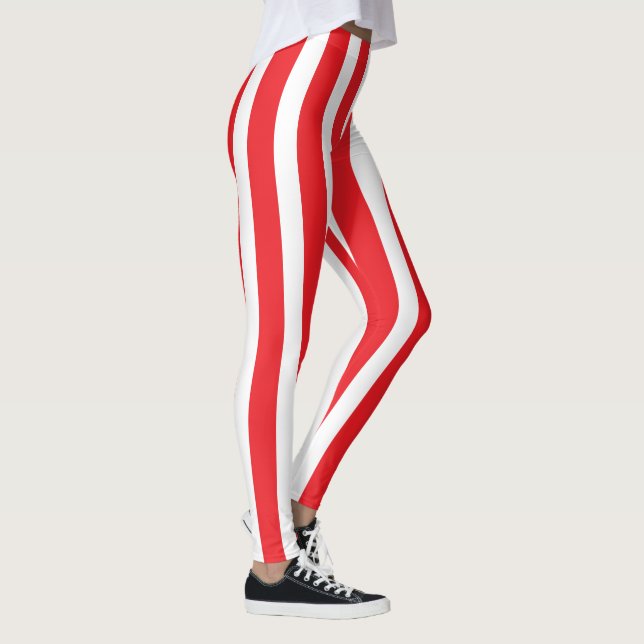 Classic Bright Red and White Striped Stylish Leggings (Right)