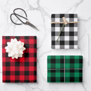 Classic Bright Red Green Buffalo Plaid Christmas Wrapping Paper Sheet