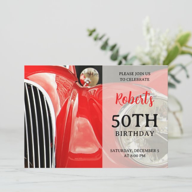 Classic British Car Birthday Invitation (Standing Front)