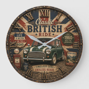 Classic British Car Large Clock